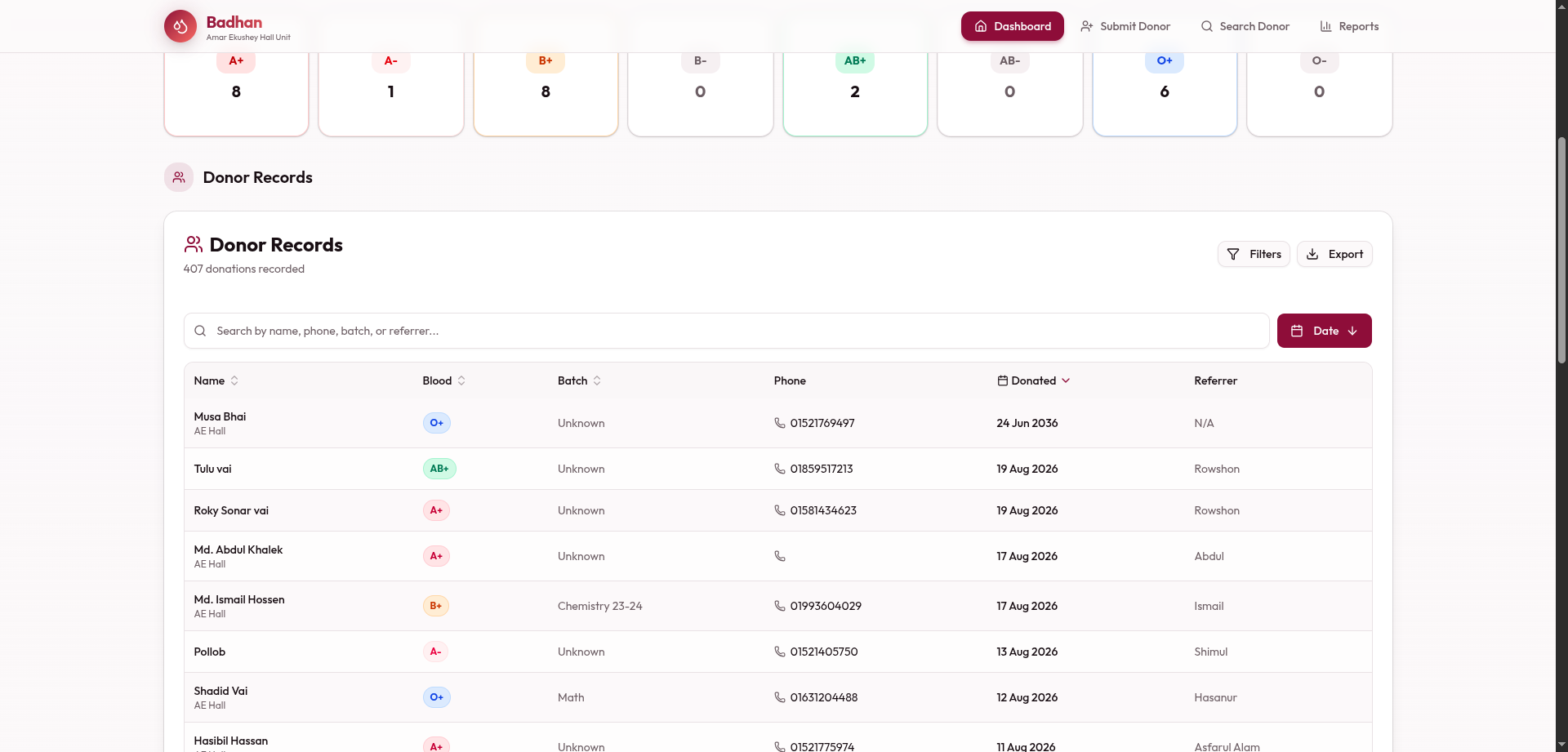 Donor Records & Unit Donation Logs